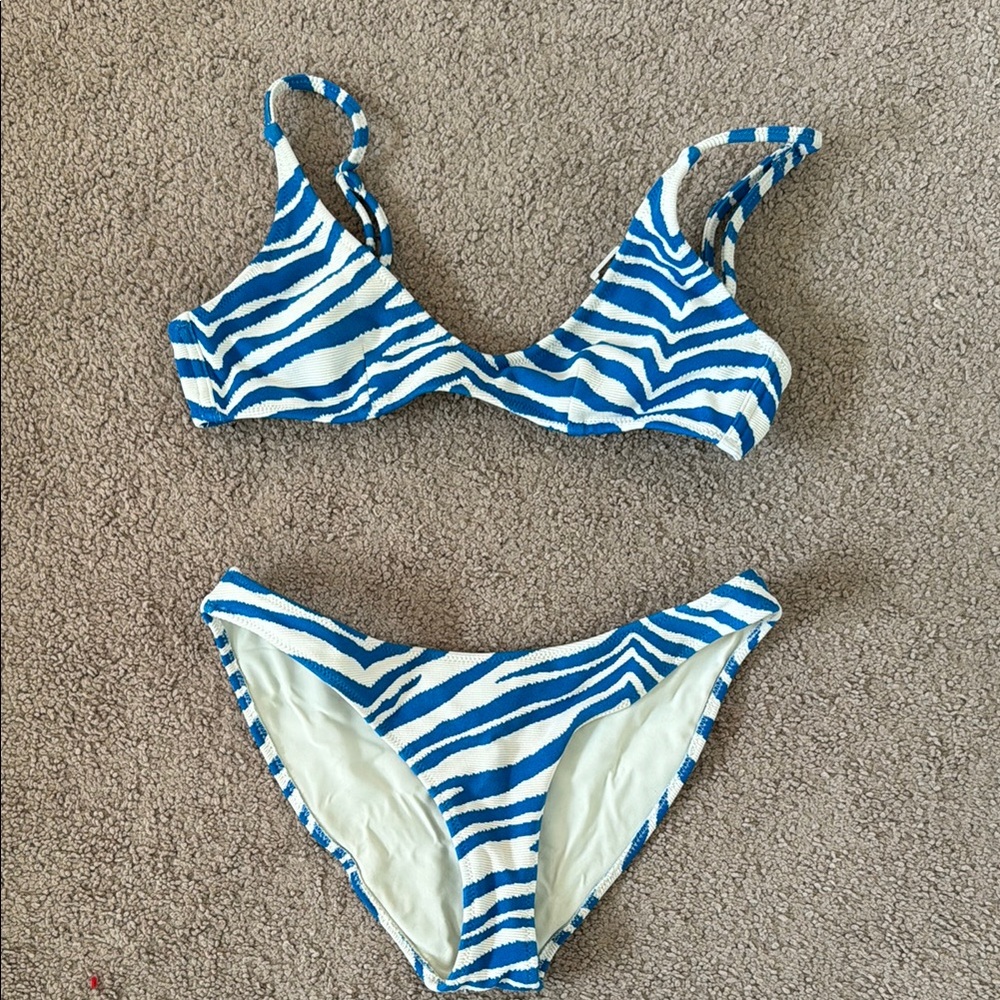 Blue and White Zebra Print Bikini